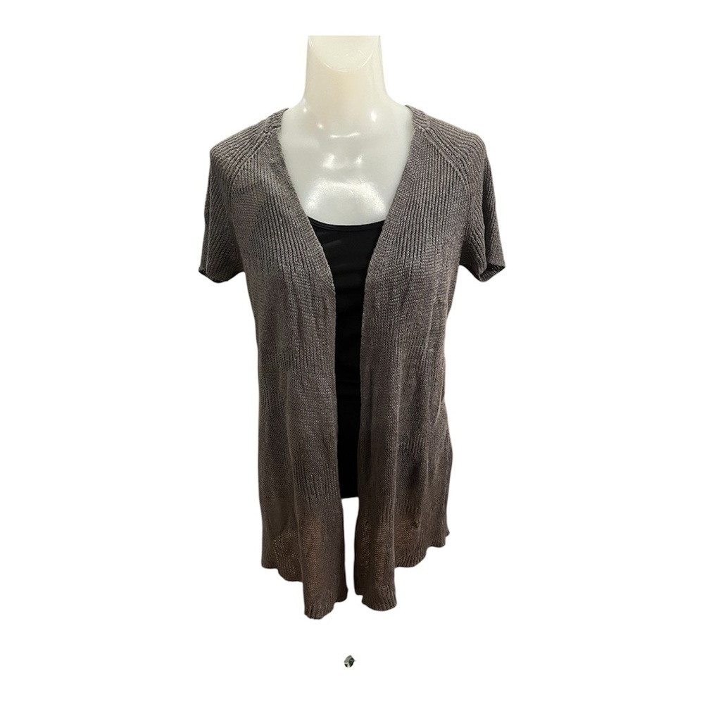 Eileen Fisher Charcoal 100% Organic Linen Open Front Cardigan  size S